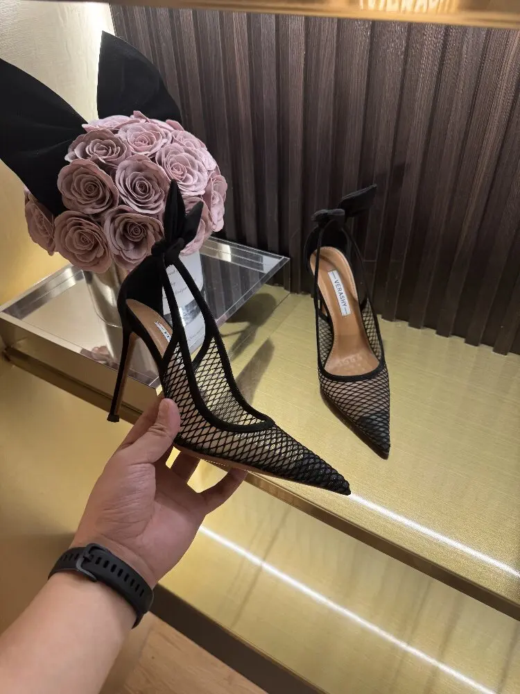 Rabbit Ear High Heels for Women, New Slim Heel 10cm Non Tiring, sexy Lace Hollow Pointed Sandals view 5