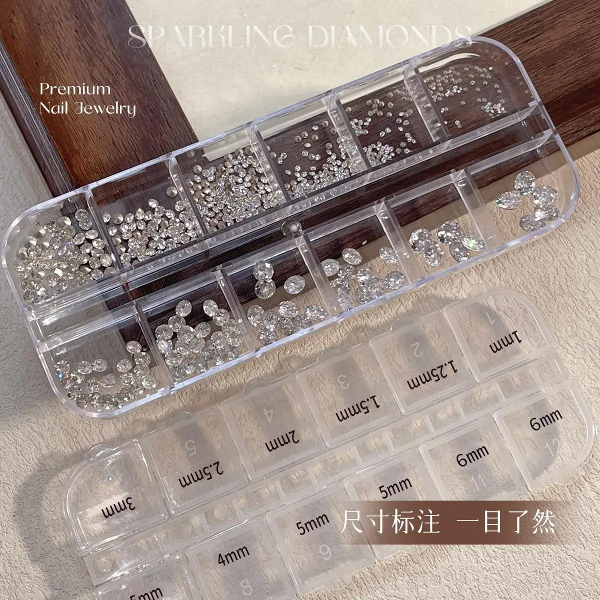 6/12Grids Super Sparkly K9 Glass Rhinestone Nail Art Luxury Pointed Bottom Diamonds Multi Sizes Nail Charms Manicure Accessories