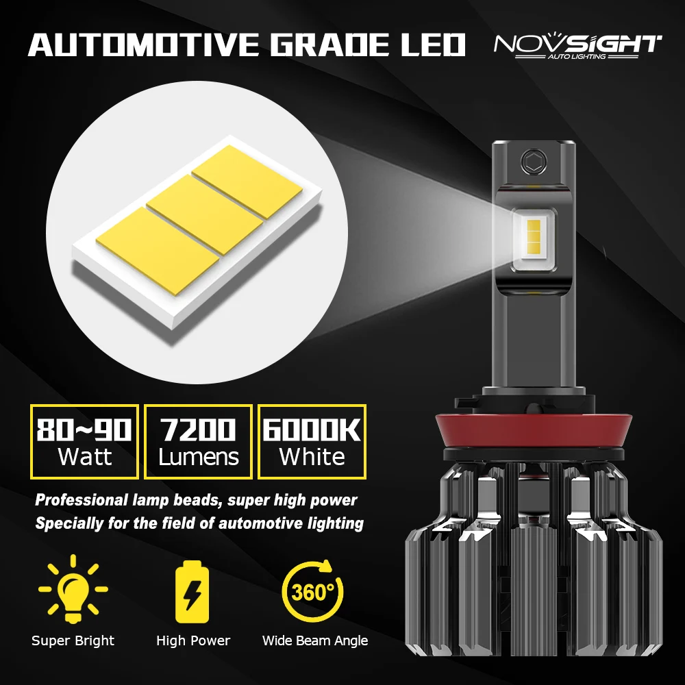 NOVSIGHT A397 H4 LED Headlight For Car H7 LED H11 9005 HB3 9006 9003 6000K 7200LM 80W 9-32V LED Auto Headlamp Fog Light Bulbs