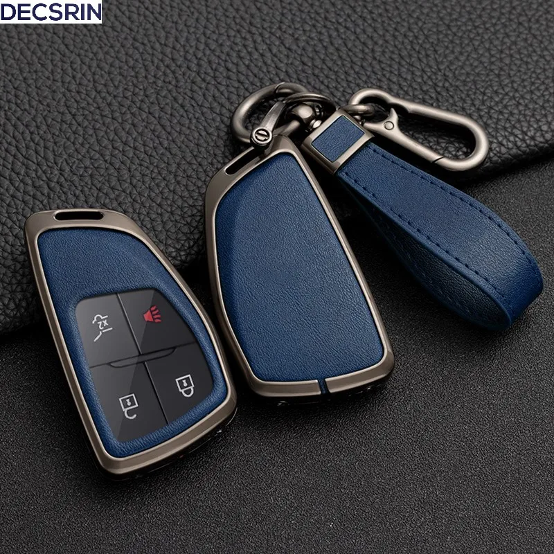 Zinc Alloy+Leather Car Key Case Cover for Chevrolet Tahoe Suburban for GMC Yukon for Buick ENVISION S Plus Avenir 2020/21/22 /23