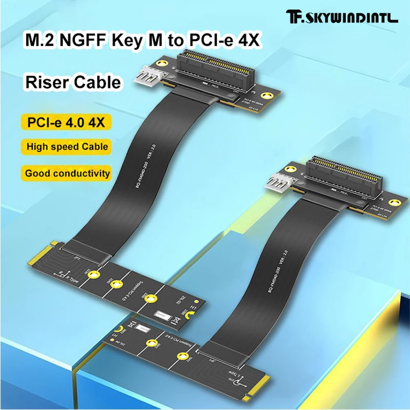 PCI-E 4.0 4X 270 Degree to M.2 Key M Extension Cable 20CM M.2 Key M 4.0 to PCI-e 4.0 4X Adapter Card for Laptop Desktop