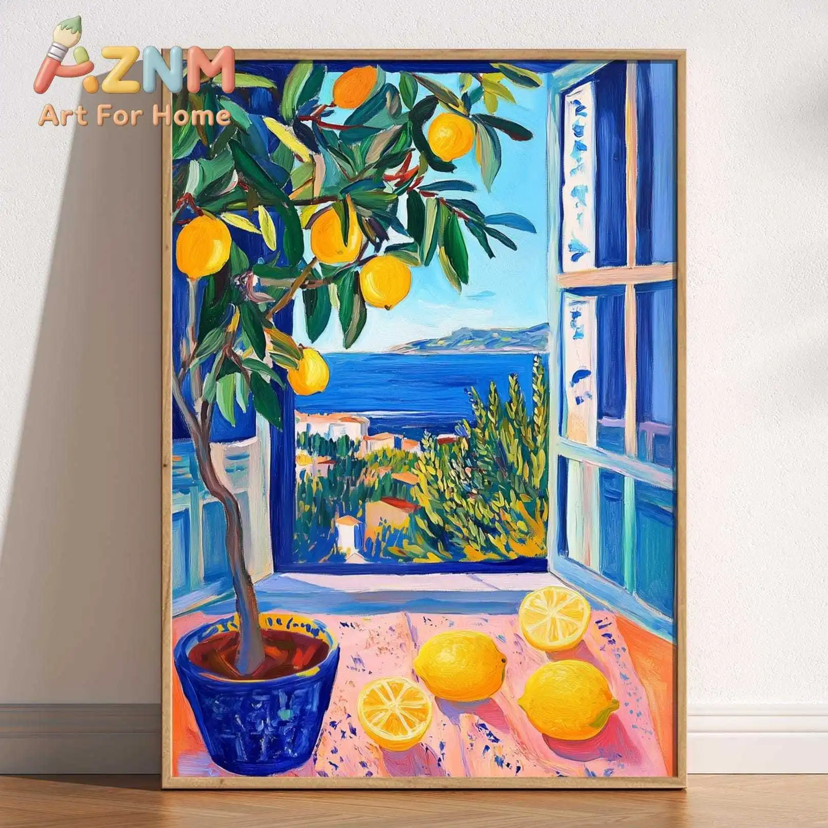 Henri Matisse Mediterranean Open Window Series Canvas Wall Art, Unframed Sea Orange Tree Coastal View for Living Room Decortions
