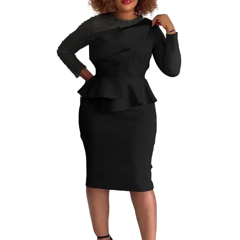 2025 Spring Elegant African Long Sleeve O-neck Polyester Party Evening Bodycon Dress Dashiki African Dresses for Women Outfits