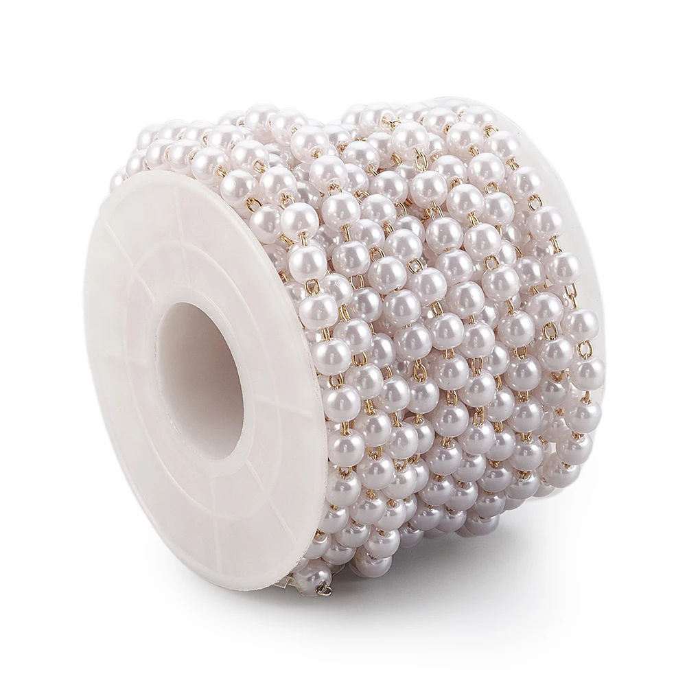 5m/roll 3 4 5 6mm Round ABS Plastic Imitation Pearl Beads Chain for DIY Wedding Party Decoration Jewelry Accessories