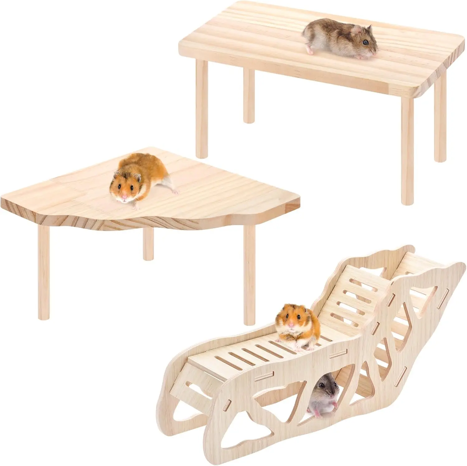 

Natural Wood Hamster Platform Play Set for Dwarf Syrian Gerbils Mice Small Pets