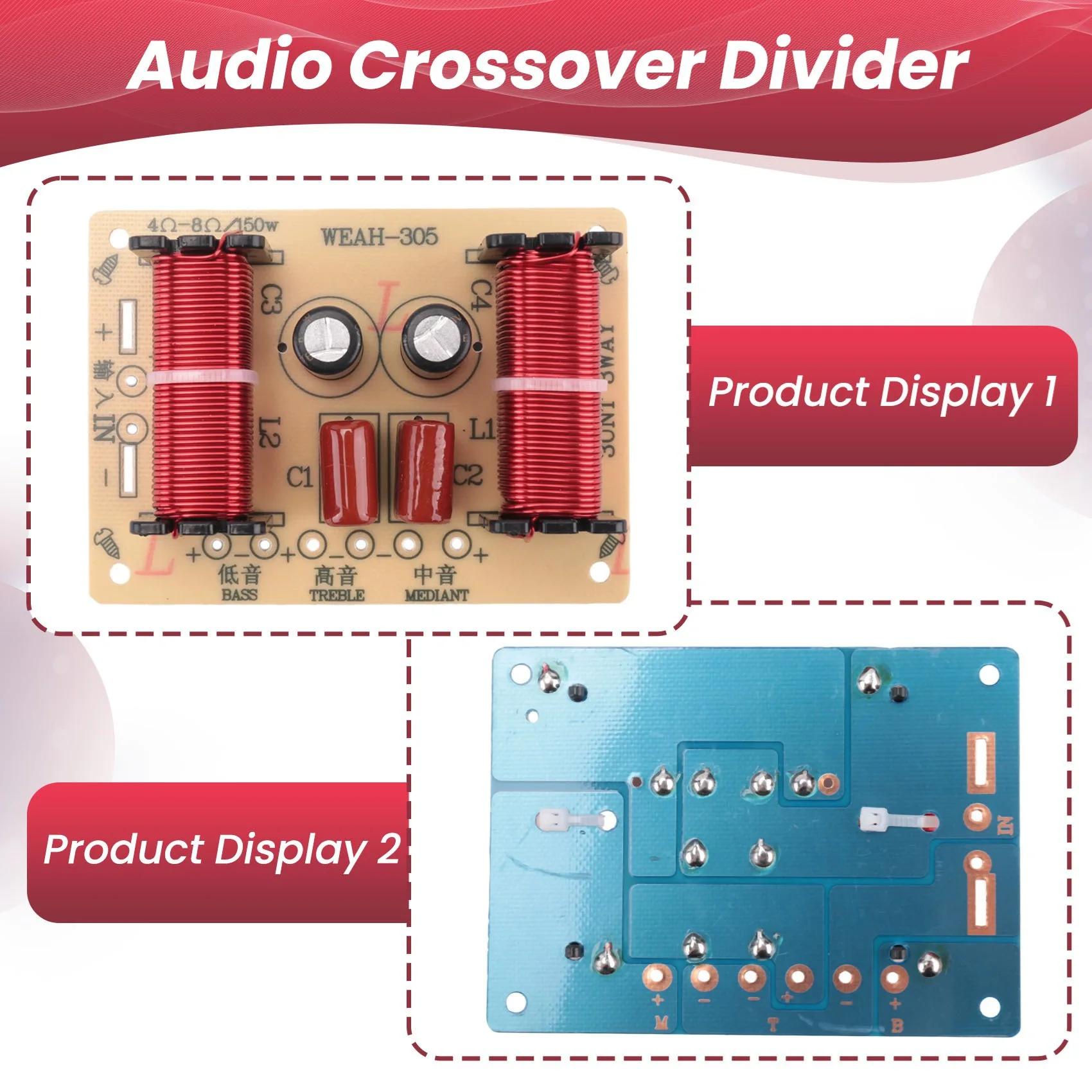 B86B 3 Way Audio Divider Crossover Filter HiFi for DIY Home Speaker Treble Medium for Bass 150W 4-8 Ohm