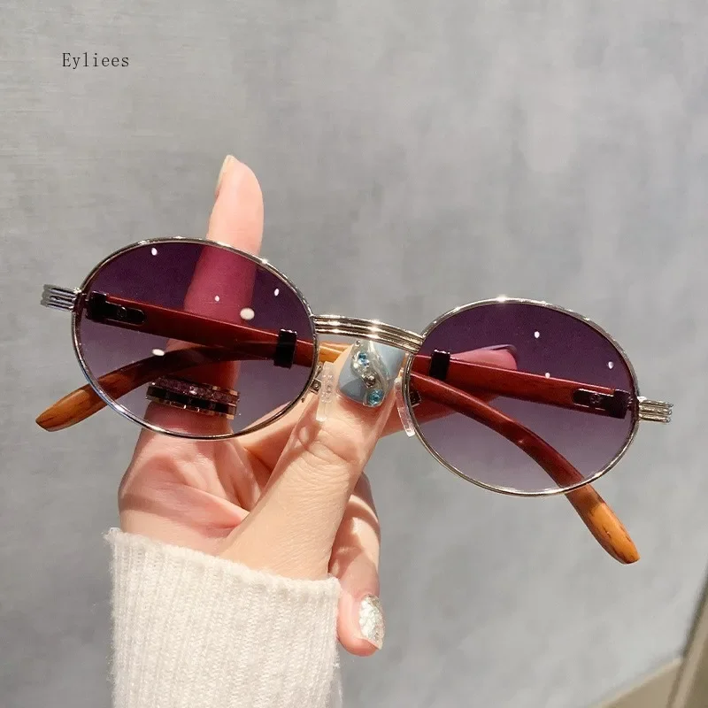 

2025 Retro Oval Ladies Sunglasses Fashion Brand Designer Clear Gradient Lens Eyewear Men Luxury Wooden Sun Glasses Shades UV400