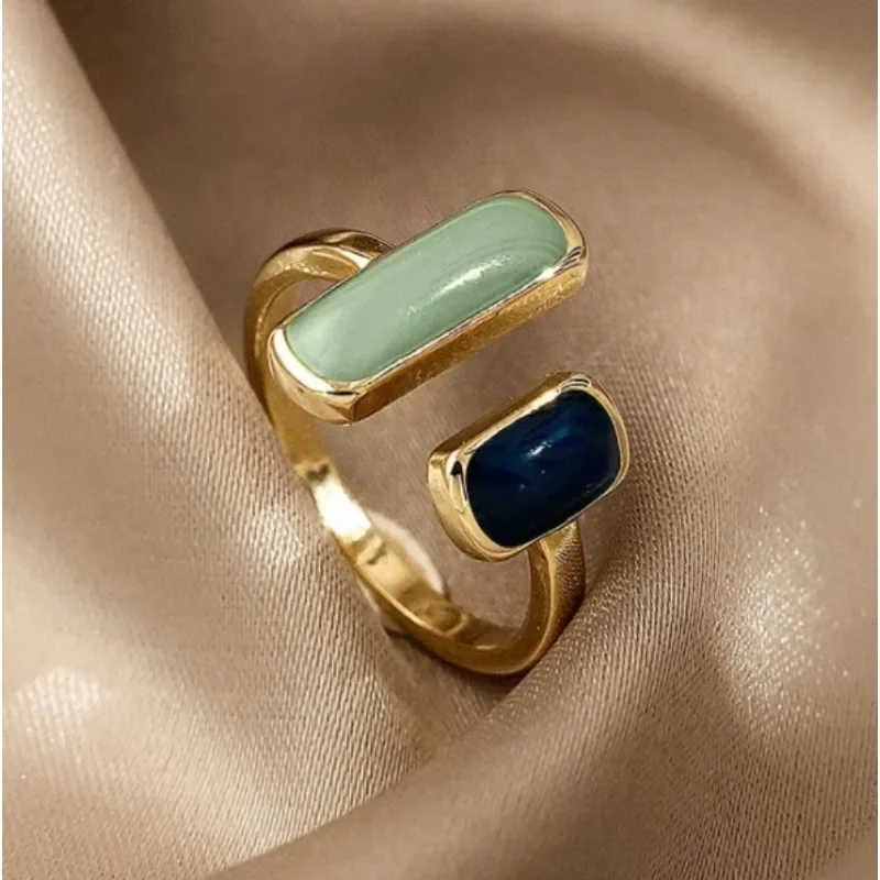 Grace Open Ring Retro Square Blue Oil Dripping Ring Fashion Temperament Simple Opening Ring Women's Jewelry Rings for Women