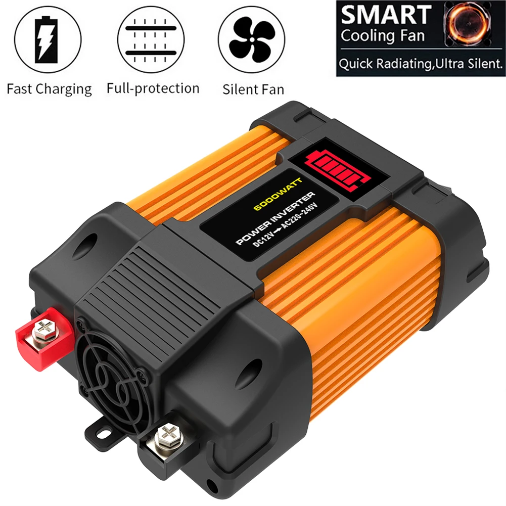 Car Power Inverter Power Converter Safe and Reliable 6000W Car Power Inverter 12V to AC 220V with Multi Protection