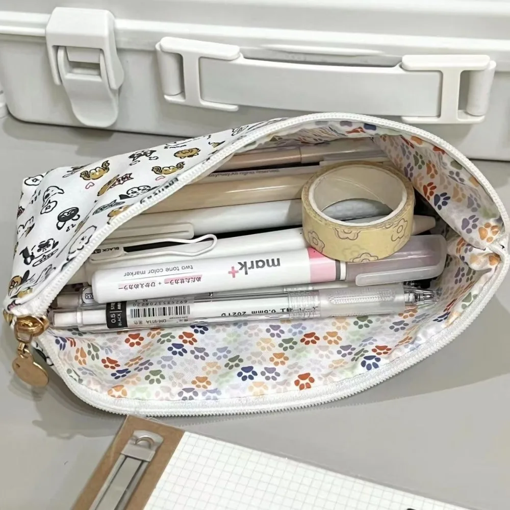 Desktop Storage Puppy Print Pencil Case Korean Style Makeup Bag Stationery Bag Large Capacity Aesthetic Puppy Pencil Pouch