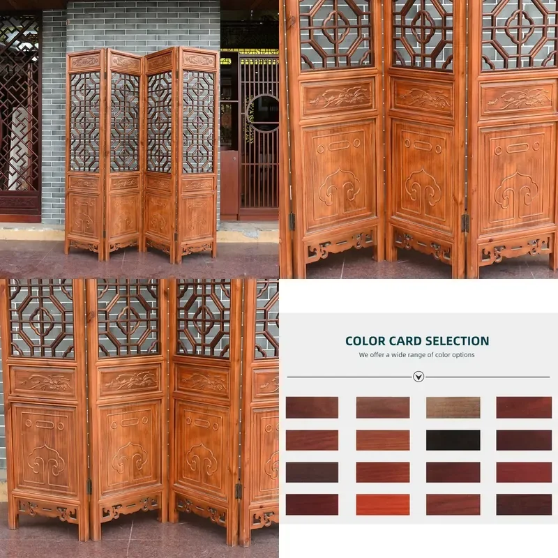 Traditional Wood Foldable Room Divider Screen Multi Functional Design Customizable Panels Waterproof Durable Structure