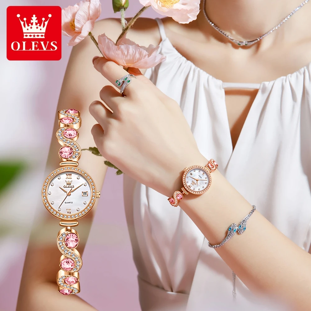 OLEVS 5633 Women Watch Dress Elegant All Diamond Bracelet Luxury Original Waterproof Watch HD Automatic Date Women Quartz Watch