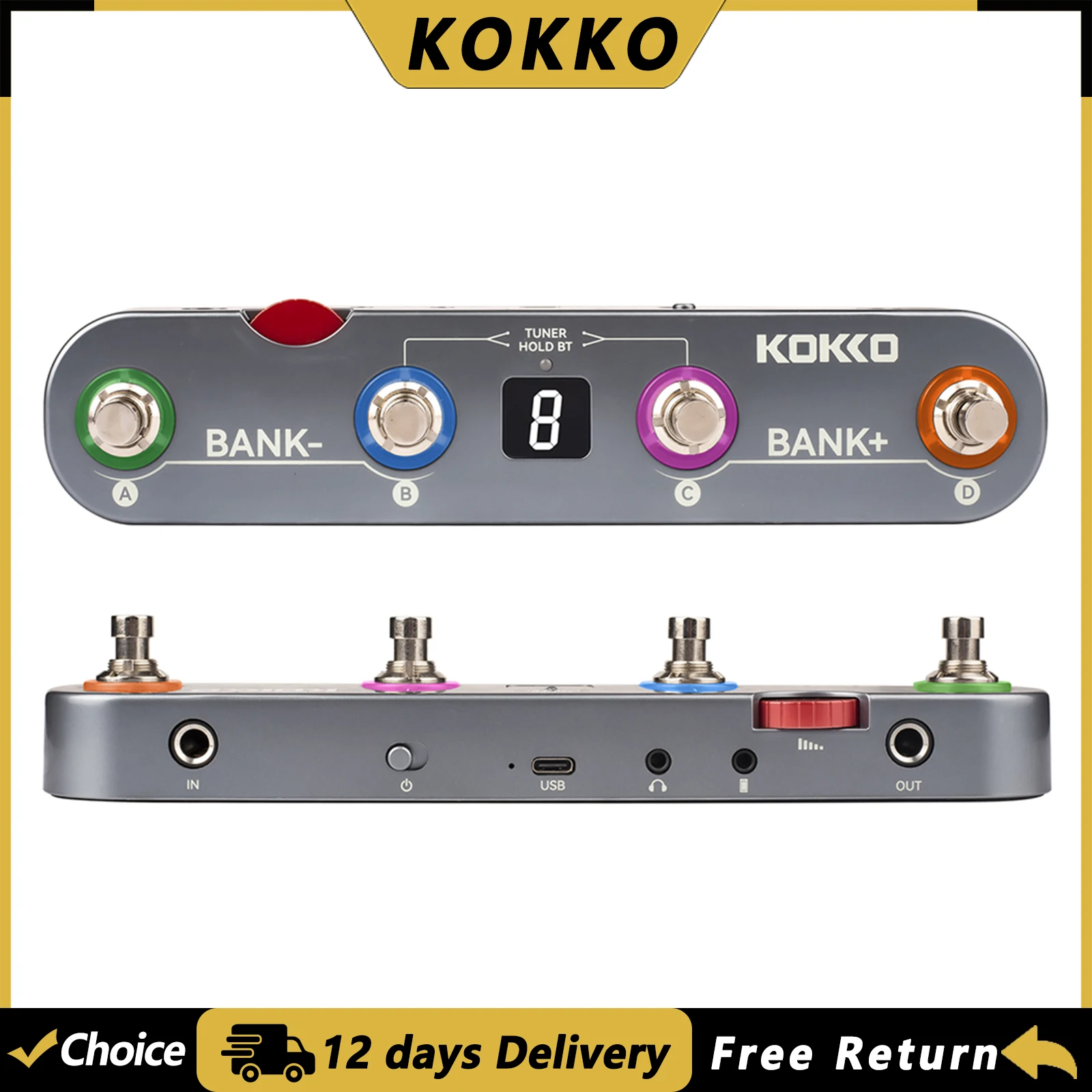 KOKKO KE1 دواسة معالج الجيتار متعددة التأثيرات 36 إعدادات مسبقة 6 وحدات تأثير ضغط الحد من الضوضاء دفعة تعديل تأخير