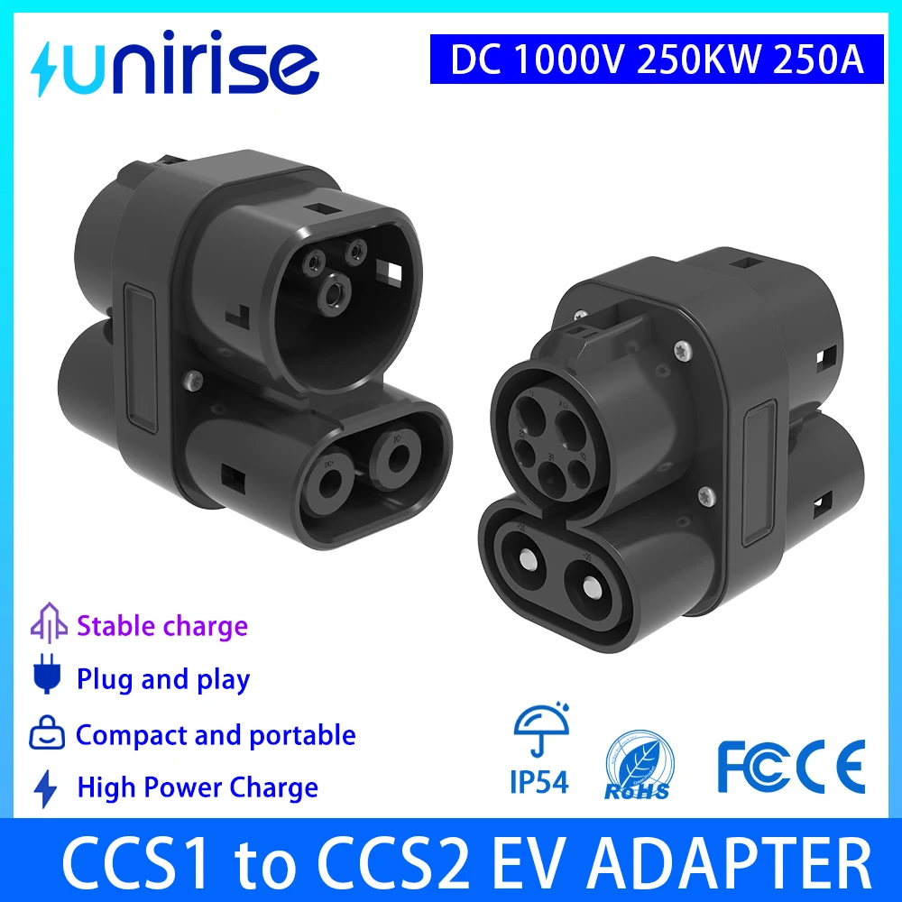 

UNIrise EV Adapter CCS1 to CCS2 250A J1772 Charging Station for 62196-3 Three Hole Converter Electric Vehicle DC CCS2 Charger