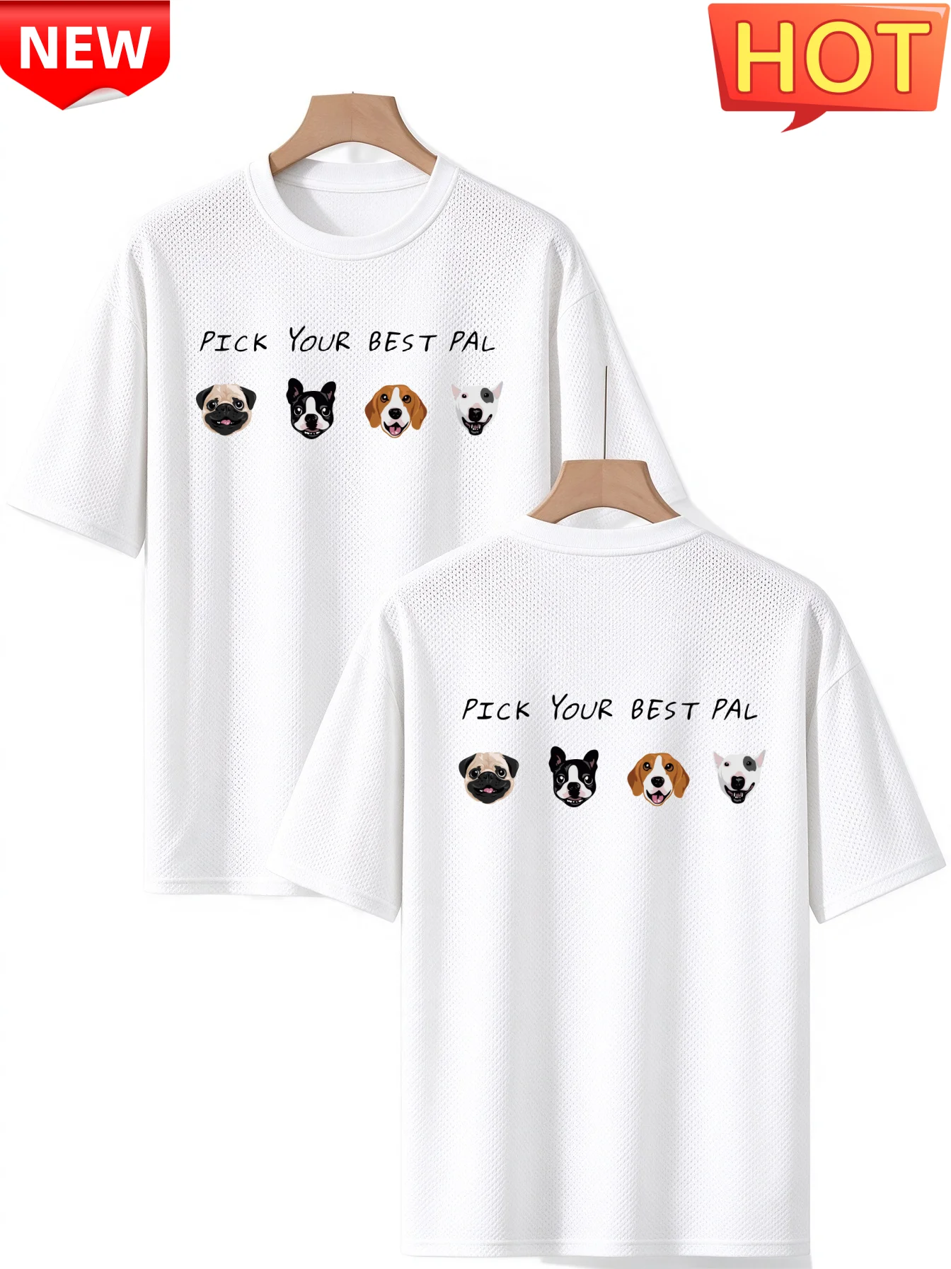 Men Mesh Breathable T-Shirt Pick Your Best Pal Dog Heads Front Back Print Quick Dry Short Sleeve Casual Tee Tops