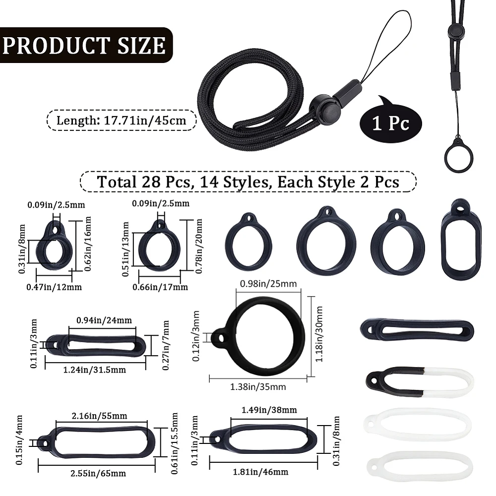 28PCS Anti-Lost Lanyard Set Including Necklace Lanyards Pendant Holder Lanyard Safety Neck Strap Ring Soft Pen Protective Ring