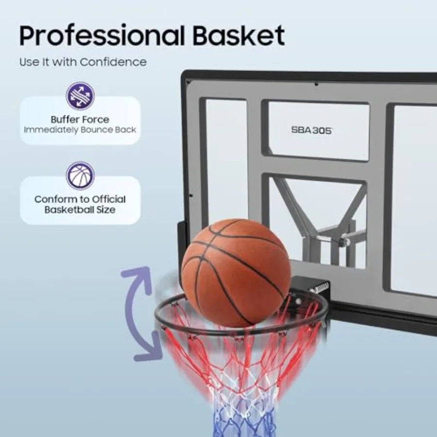 44'' Basketball Backboard and Rim Combo Wall Mounted Basketball Hoops PET Shatter Proof Backboard and Rim School Competition Du
