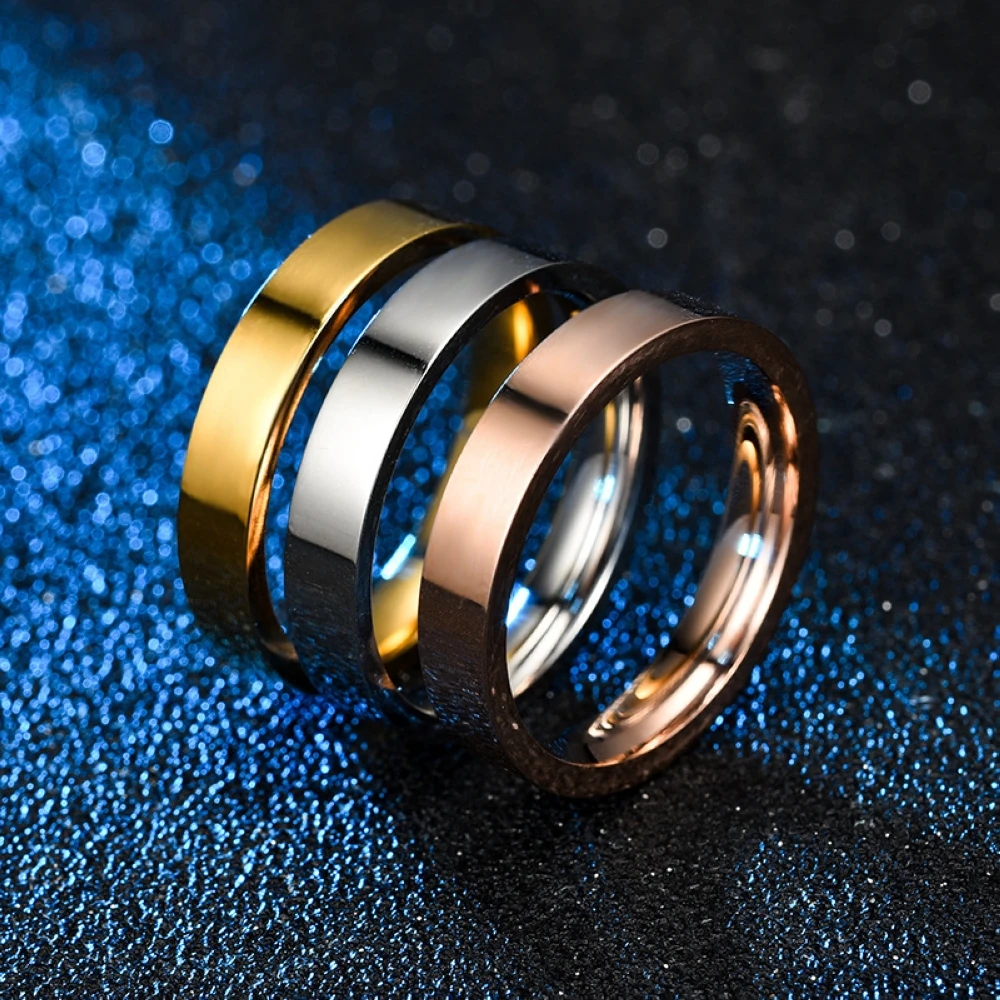 Couple's Glossy Flat Stainless Steel Ring Set