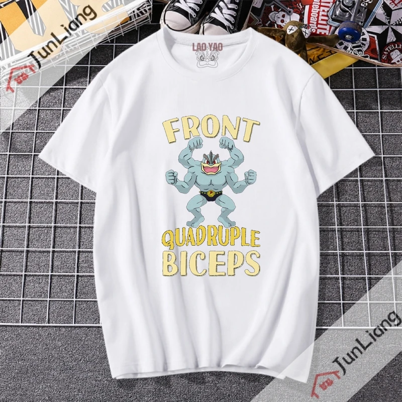 Front Biceps Shirt Harajuku Machamp Gym Y2k Clothing Short Sleeved T-shirt Tops Kpop Streetwear Goth Clothes T-shirts for Women