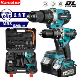 Kamolee 13mm Brushless Cordless Impact Drill Electric Screwdriver for Home DIY Power Tools Makita 18V Battery