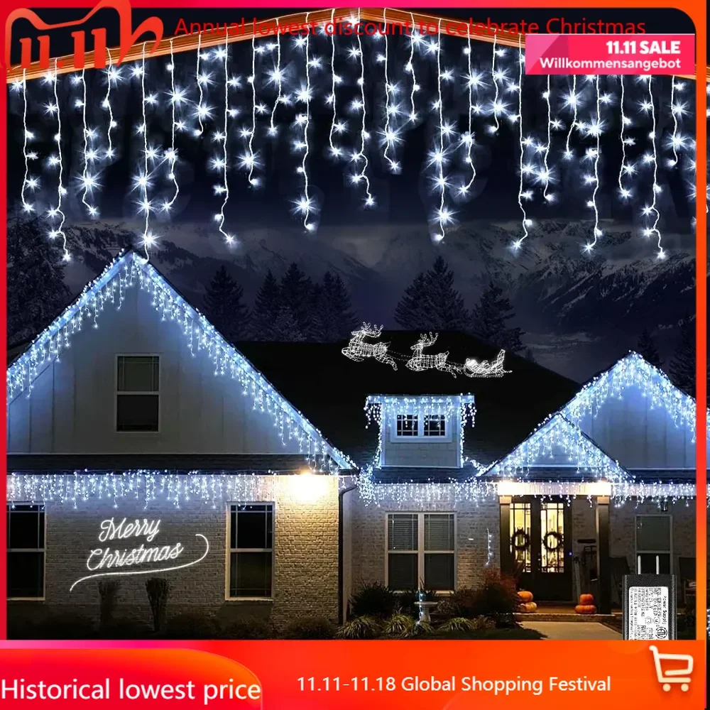 Icicle Christmas Lights Outdoor, 132ft 1280 LED Icicle Lights for Outside, Plug in Twinkle Lights Indoor with 8 Modes Timer Wate