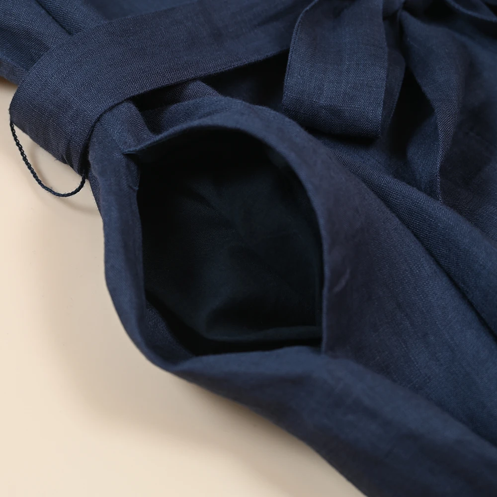 Slim Fit dames lin brodé ceinturé Dr nouveau Sle trajet Sle ort Sve col décontracté simple bouton fermeture