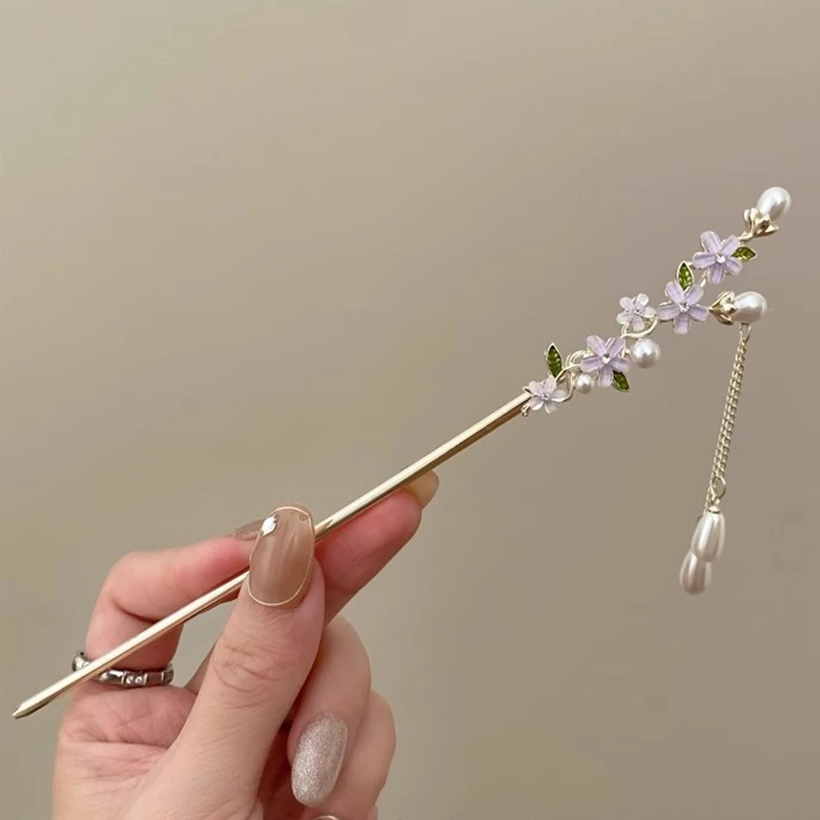 Secure Hold Hair Stick Graceful for Wedding Party Traditional Chinese Flower Pearl Bun Pin Retro Tassel Hair Accessory view 4