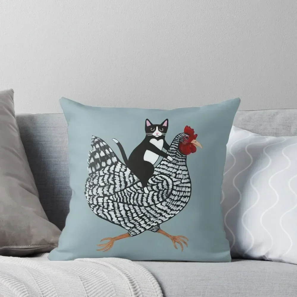 Tuxedo Cat Chicken Ride Throw Pillow Rectangular Cushion Cover Anime Luxury Cushion Cover pillow