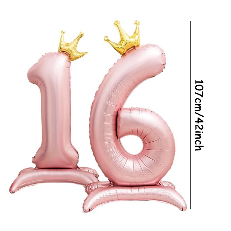 42inch Aluminum Foil Digital Pink Balloon Number Balloon For Birthday Party Decoration Supplies Girls Birthday Favor Crown Decor