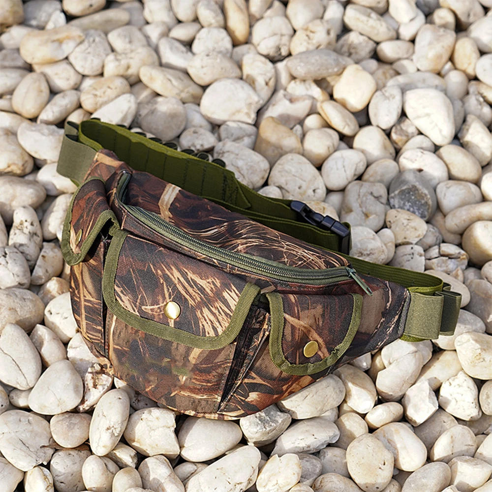 Tactical Concealed Waist Pack Camo Adjustable Organizer Multifunctional Crossbody Bag with 20 Bullet Holes for Outdoor Shooting