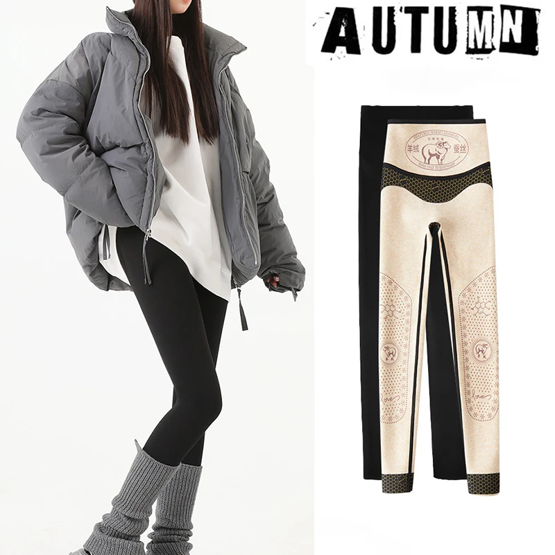 2025 Leggings negros de Cachemira gruesos para mujer, mallas de invierno ceñidas con cintura elástica para mujer, pantalones informales de tiburón que combinan con todo