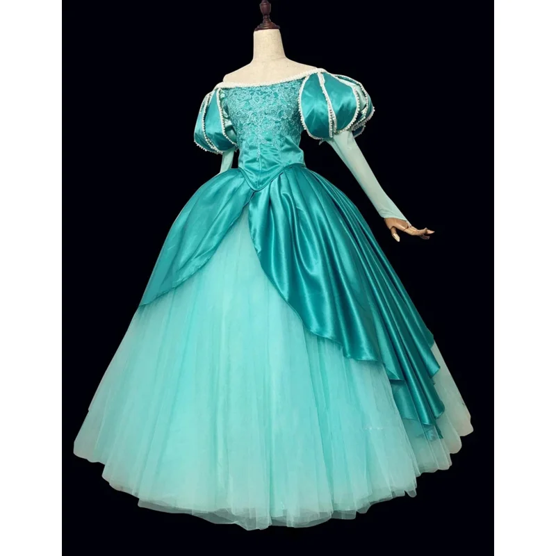 Custom-Made Top Quality Princess Cosplay Costume With Pearls Lace Up Ariel Dress For Adult Women Halloween Party