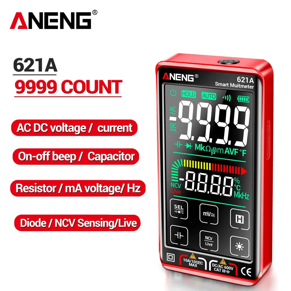 ANENG 621A Digital Multimeter Rechargeable Multimeter USB Portable Touch Screen 9999 Counts True RMS Auto Range DC/AC 10A Meter