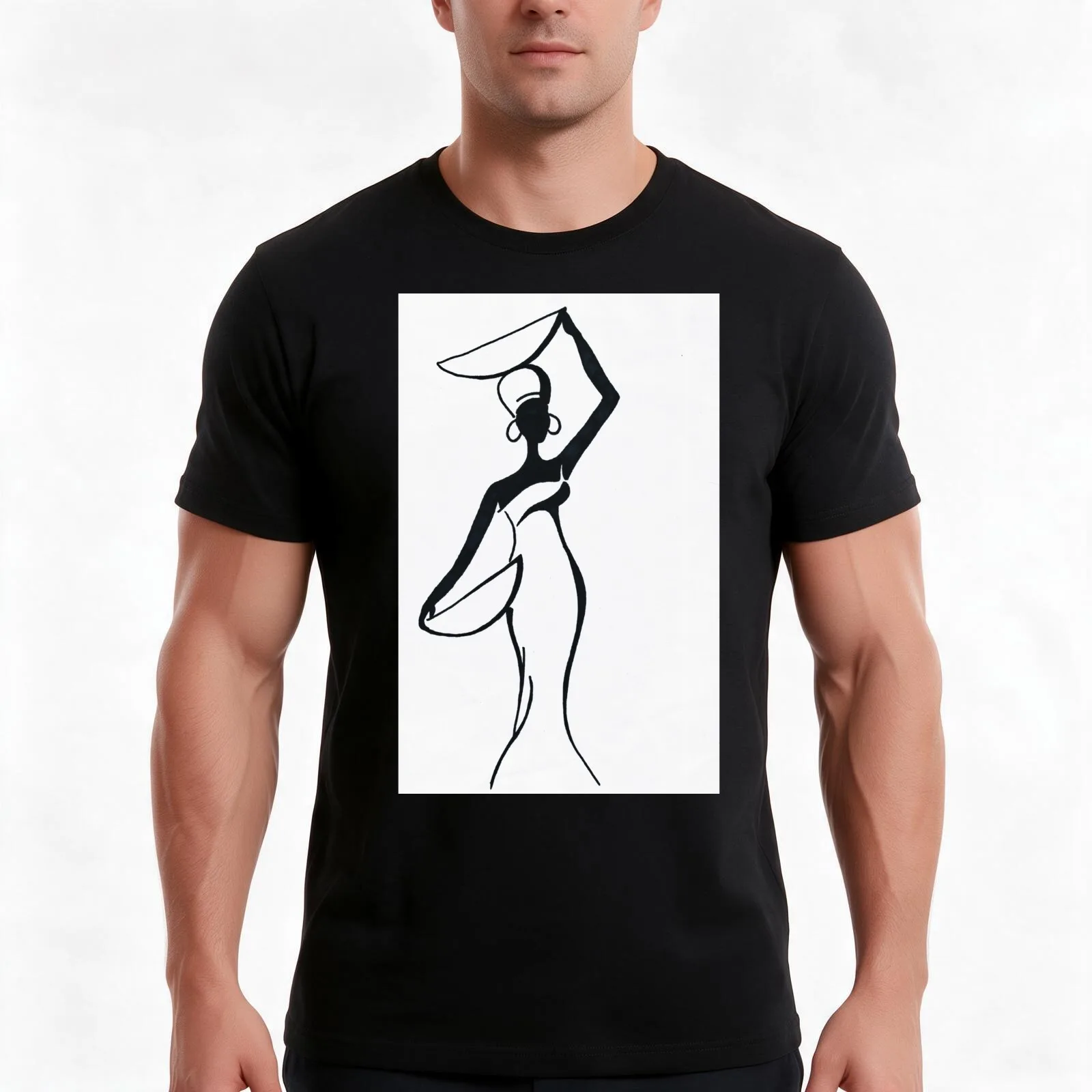 African Woman with Baskets T-Shirt, Summer Casual Cotton Tee, Oversized Streetwear Tops, Vintage Graphic Print, Unisex Men Women
