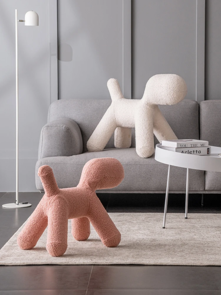 

Luxury Cashmere Stool Creative Cartoon Dog Plastic Modern Home Ottoman Living Room Entrance Chair Mobile Furniture Small Stools