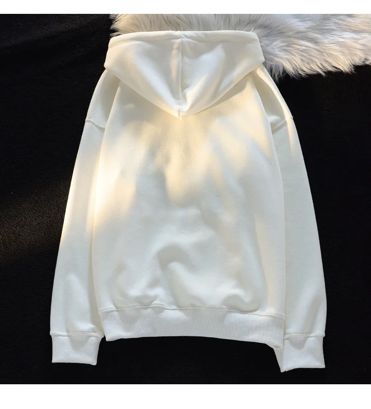 American three-dimensional plush hooded sweater women's autumn and winter loose embroidery little ghost demon flocking coat