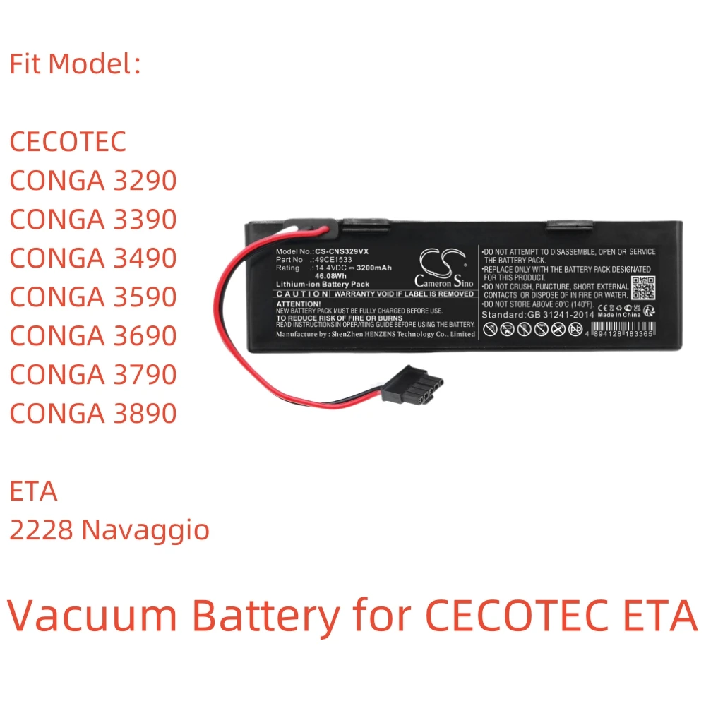 

Литий-ионный Вакуумный Аккумулятор для CECOTEC ETA, 14,4 В, 3200 мАч, CONGA 3290 CONGA 3390 2228 Navaggio,49CE1533