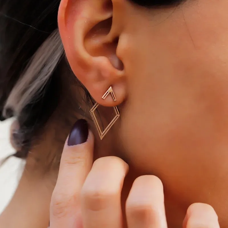 Stainless Steel Gold Plated Hollow Rhombus Geometric Stud Earrings   Studs Minimalist Statement Daily Party Fashion Jewelry Gift
