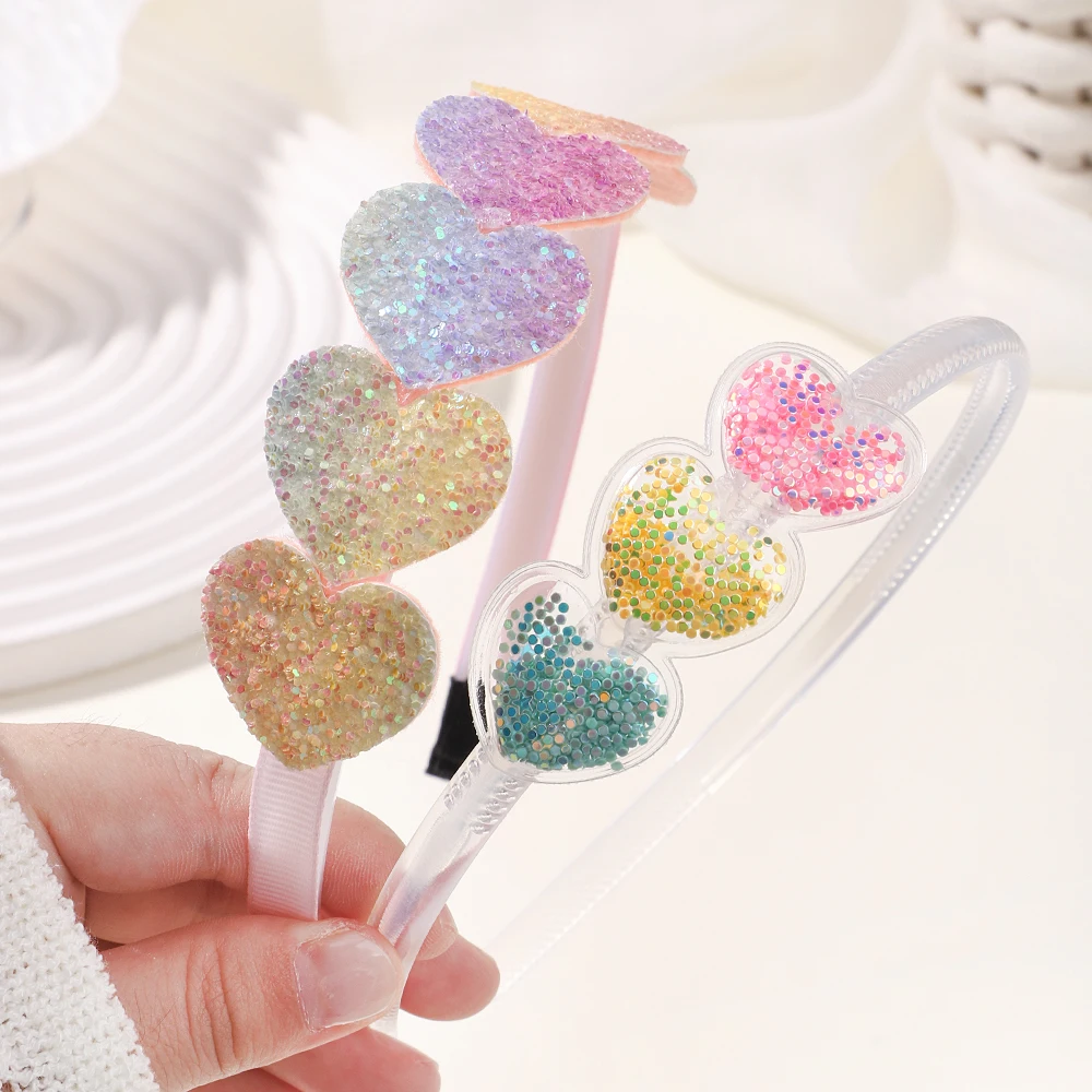 1/2Pcs Transparent Quicksand Hair Hoop Kids Girl Glitter Heart Sequin Cartoon Hair Bands Children Headwear Baby Hair Accessories