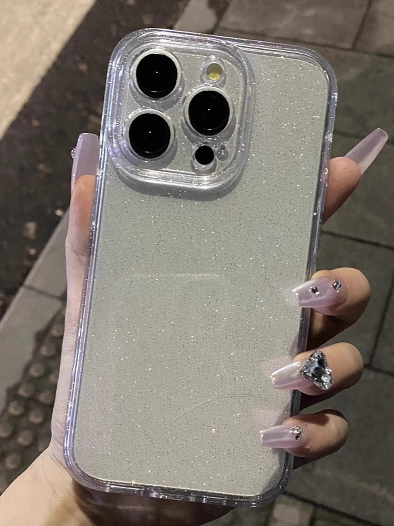 Soft Glitter Transparent Phone Case For iPhone 11 12 13 14 15 16 17 18 Pro Max Plus Air Shockproof Silicone Clear Bumper Cover