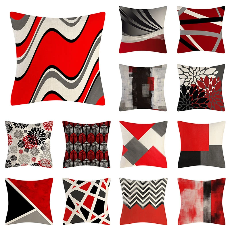 Art Abstract Geomet Pillows Case Red Black Stripe Cotton Linen Pillowcase 40x40 Cm Room Aesthetics Pillow Covers for Sofa Bed