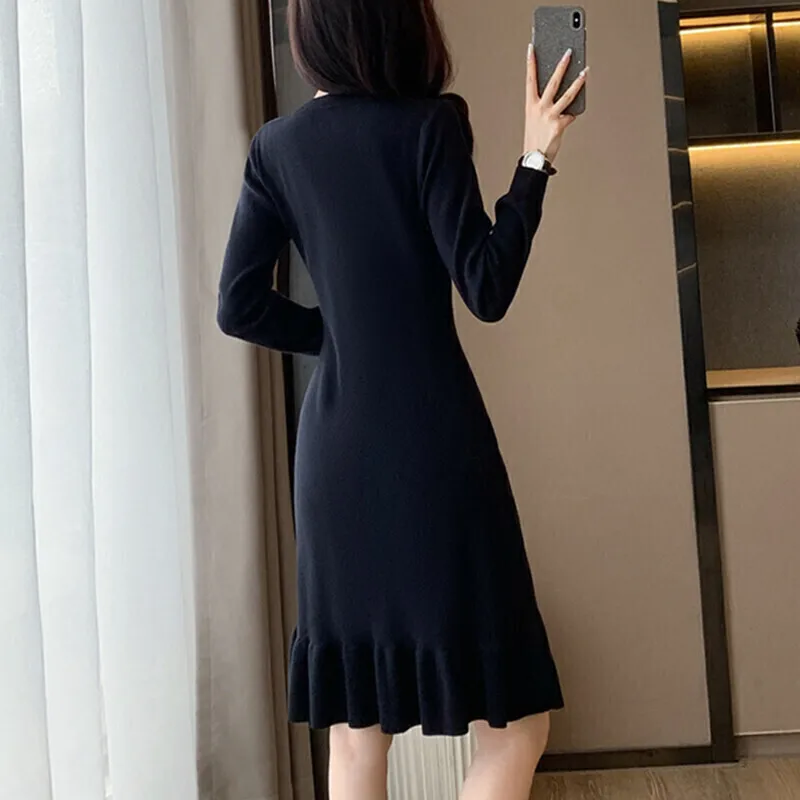 Autumn Dresses For Women Long Sleeved Sweet Temperament Commuting Round Neck Pullover Dress