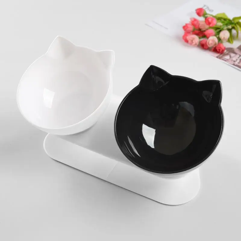 Double Cat Bowl Elevated Non-slip Water Food Feeder With Inclination Stand For Small Dogs Cats Pet Kitten Drinking Supplies