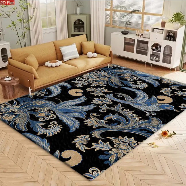 Retro Phoenix Floral Carpet Flooring Elegant Ornate Floor Covering for Home Renovation