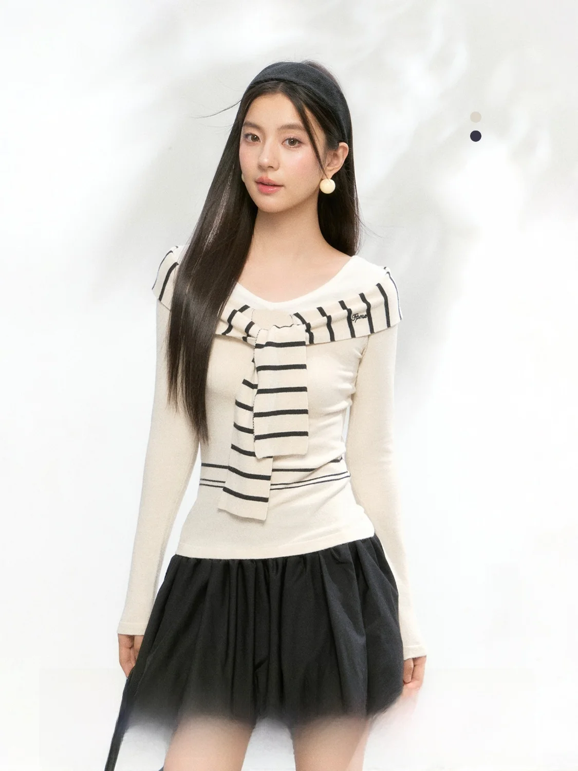 

FPMZ One-oulder Stripe Knitted Top Slimming Base Layer Tie-Dye Korean Sle Long Sve Women's Faion Autumn New Arrival