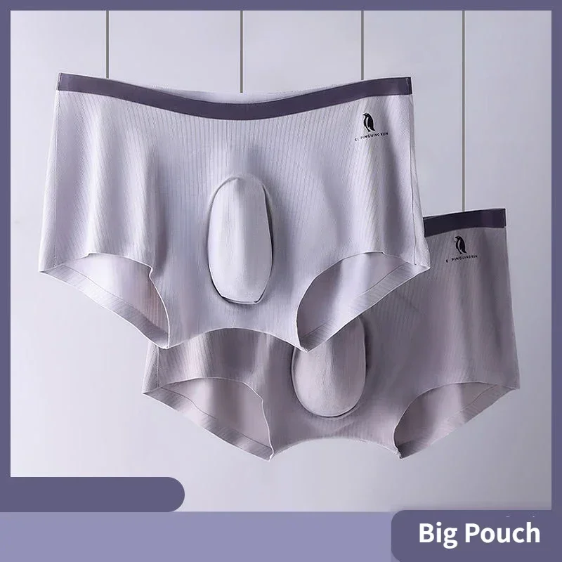 Man 3D Bulge Pouch Underwear Seamless Ice Silk Lingerie Chasity Cage Accessories Super Thin Boxers Summer Breathable Briefs