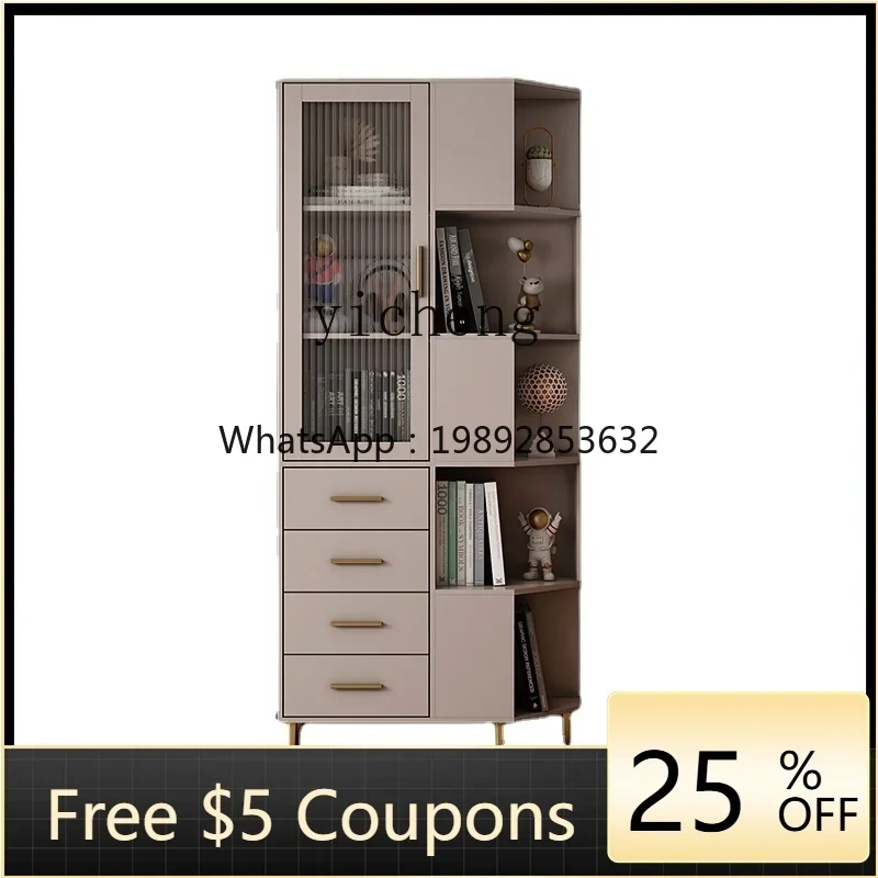 AB  Nordic Minimalist Bookcase Glass Door Display Cabinet Study Floor Wall Bookcase Storage Cabinet Living Room Locker Bookshelf