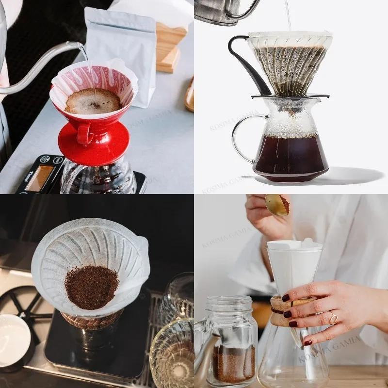 40-120 Stück Kaffeefilter-Zubehör V-förmige Kegelfilter aus Naturholzfasern für Pour-Over-Kaffeebereitung 2-4 Tassen – Detail 3