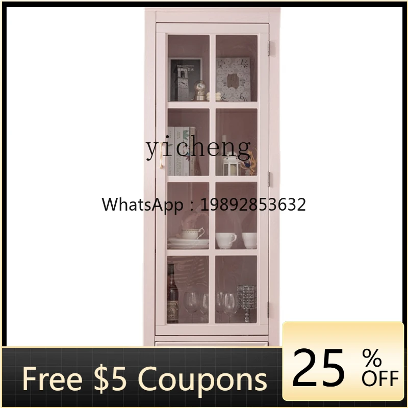 

ZZk Solid Wood Single Door Pink Bookcase with Door Storage Bookshelf Simple Glass Cabinet Hand-Made Display Cabinet
