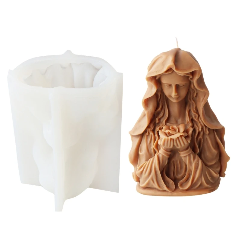 Unique Wax Mould 3D Silicone Mold Holding Flowers Girl Shaped Candle Molds Ornament Handmade Gifts for Craft Lovers